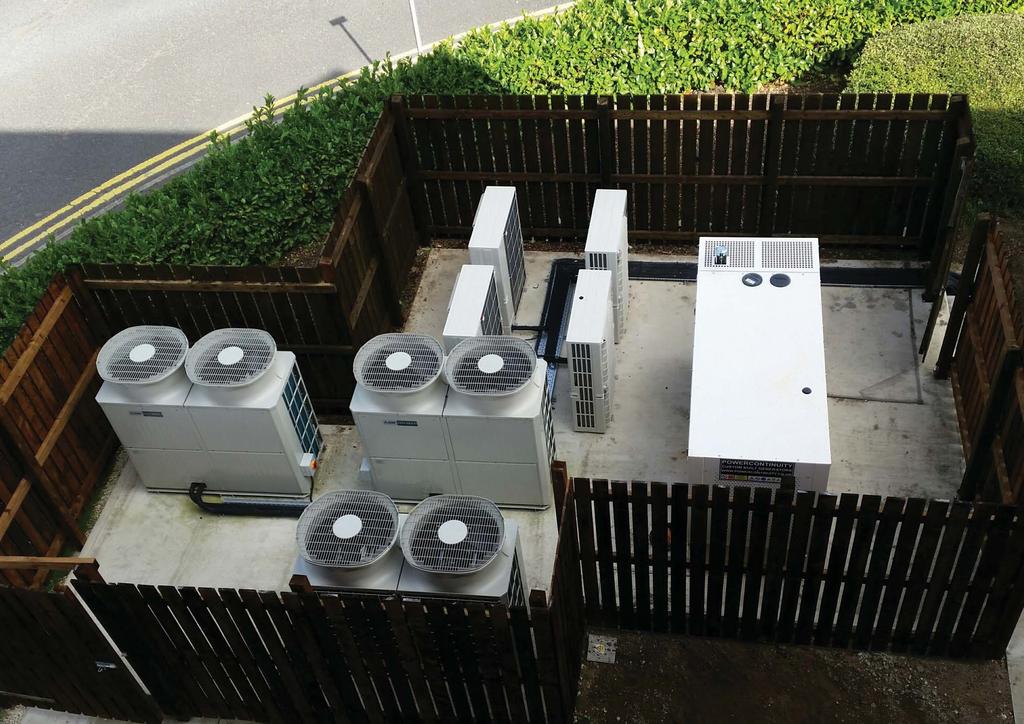 Outside works Outdoor condensing units for heating and cooling.