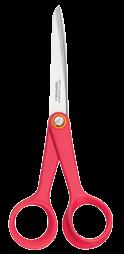 Ergonomically designed and large handles ensures comfort and a good grip. For right-handed. Adjustable blade tension. Made in Finland Universal scissors 21 cm, Ruby Art. no.
