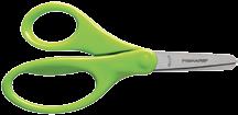 The opening of the blades is automatic and spring-like action to help cutting motion. The blunt blades provide safe cutting and the handles are designed to give small hands maximum control.