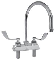 Encore KL41 Series 4 Deck Mount Faucets with Swivel Gooseneck Spouts 4 (102mm) center Solid heavy-duty cast bodies Color coded indexes meet international