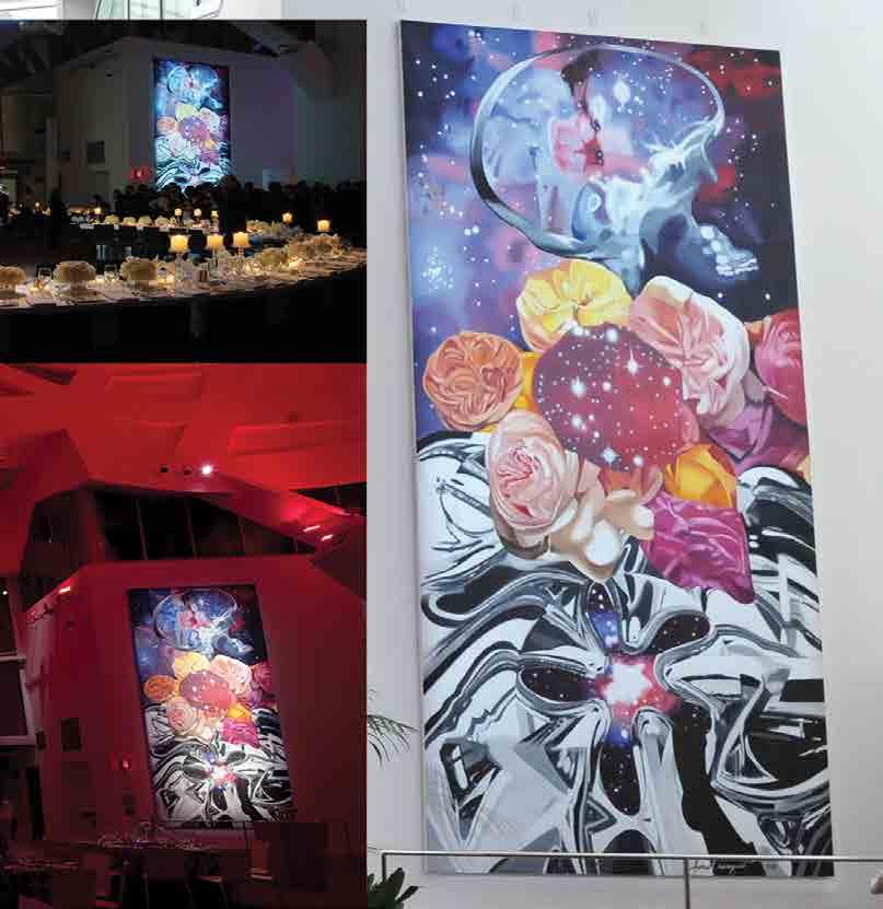THIS IS A 20FT JAMES ROSENQUIST PAINTING THAT IS DISPLAYED IN THE EVENT CENTER.
