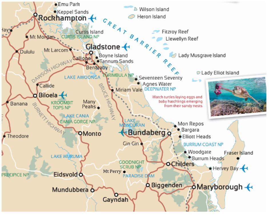 Tourism Offering: The Bundaberg North Burnett region is renowned as Australia s premier destination for observing nesting sea turtles and is also the entrance to the Southern Great Barrier Reef.