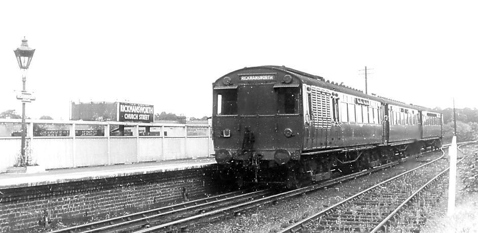 4 Underground News Above: A three-car set of ex- LNWR Oerlikon Stock at Rickmansworth after it had gained new signage and the suffix Church Street.