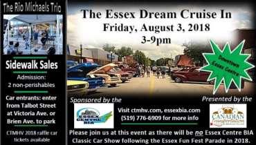The Essex Centre BIA and Canadian Transportation Museum & Heritage Village will present the Essex Dream Cruise In on August 3, from 3-9 pm in Essex Centre.
