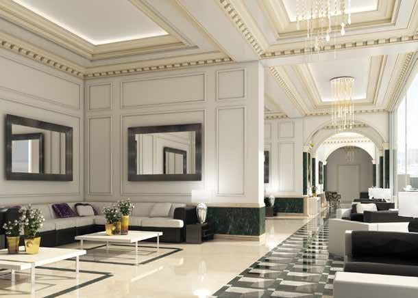 This grand reception area with double height lobby and guest lounge