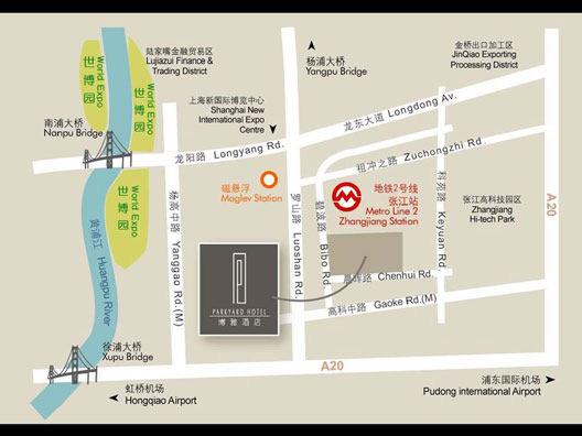 3.1. Location The Parkyard Hotel Shanghai is located in Zhangjiang Hi-Tech Park ( 张江高科技江高科技园区 ), adjacent to the Zhangjian Station of No.2 