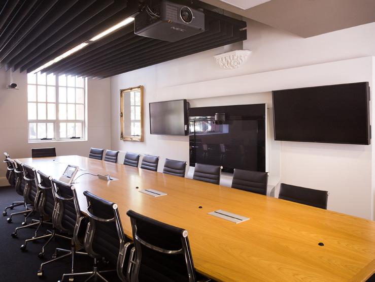 Multi-camera conferencing, automated screens, state-of-the-art digital audio, sound dampening panels and the latest connectivity systems feature throughout.