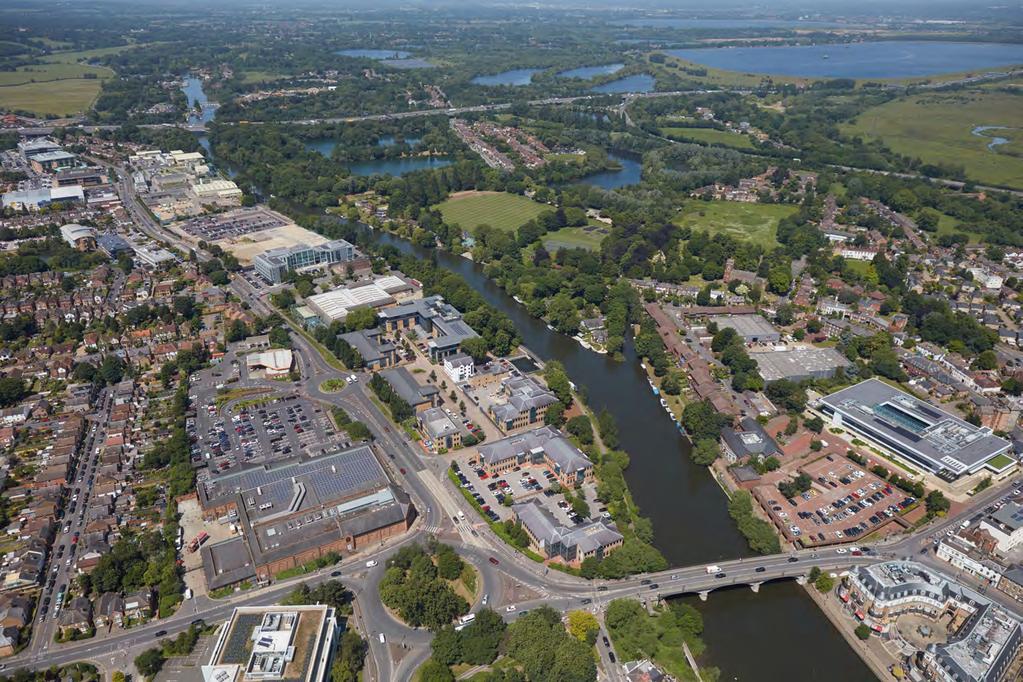9 Mins A global location in a local setting Staines upon Thames is one of the key office centres in the western corridor, located within the M25, approximately 9 minutes from Heathrow Airport and