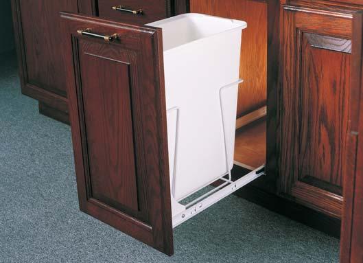 Slide-Out Waste s Designed for base cabinet applications. Epoxy-coated white wire holds white bin(s) securely in place. No more than 30 lbs.