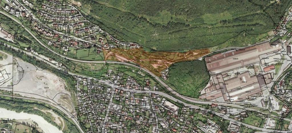 11. Town-planning scheme for Za štreko Straža Location description: The area is located between the railway Jesenice Ljubljana to the south, and the Straža slope in the east, and has an area of