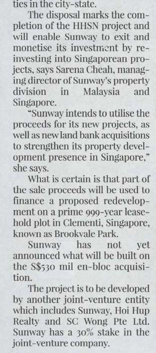 9 mil injection is also a means for Sunway to reduce its net gearing, placing the corporation on a more positive footing in Singapore.