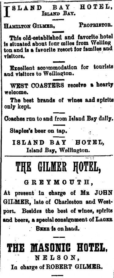 Hamilton Gilmer had also been advertising the Empire Hotel in Wellington and this soon was associated with the advertisements in the same column although clearly not part of the same advertisement.