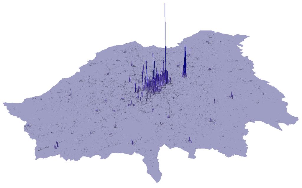 Map: Density of workers per hectare (ha) for Workplace Zones in London,