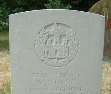 MOORE W Kennington Private 38625 William MOORE. 3 rd Battalion, Essex Regiment. Formerly The Buffs (East Kent Regiment). Died 12 th November 1918. Born Bethersden. Enlisted Pluckley. Resided Pluckley.