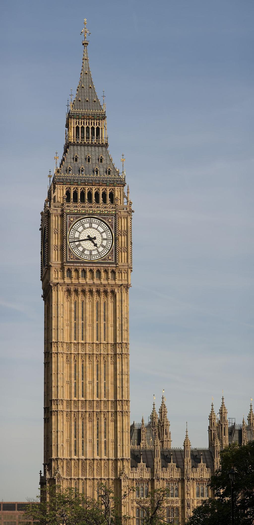 Big Ben Big Ben is the nickname for the Great Bell of the clock at the north end of the Palace of Westminster in London and is usually extended to refer to both the clock and the clock