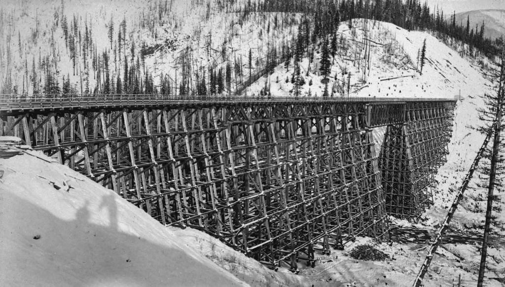 Mountain Creek Bridge Immediately west of the Canadian Rockies, the rugged Selkirk Mountains provided yet more challenges for railway engineers and workers.