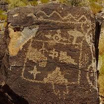 When the desert varnish (or patina) on the surface of the rock was chipped off, the lighter rock underneath was exposed, creating the petroglyph.