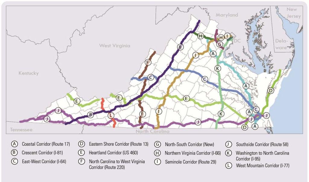 Corridors of Statewide Significance (Designated by the Commonwealth Transportation Board) An integrated, multimodal network of transportation facilities that