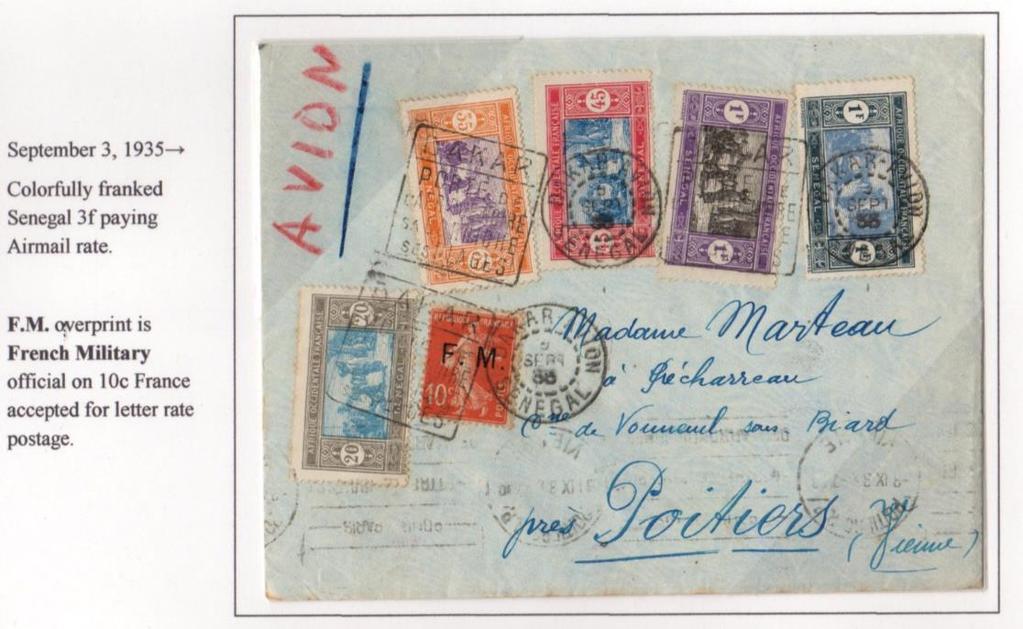 Airmail to France 1935 Airmail Letter 3f Airmail using colorful