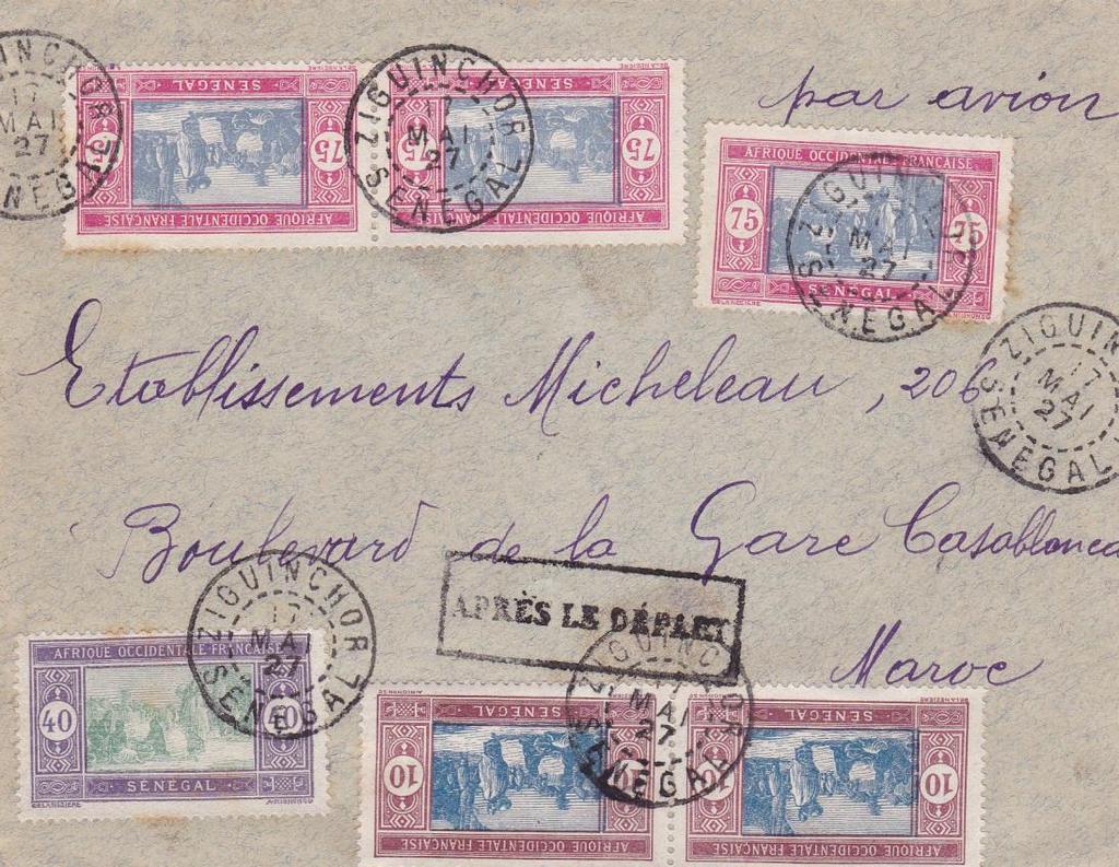 Airmail to Morocco 1927 Airmail letter to Morocco Rate 50c letter,