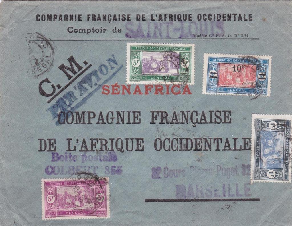 High Franking Commercial Airmail 1932 Airmail letter to France, Rate 19f Triple Weight Letter, 50g-100g