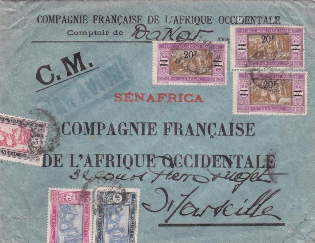 High Franking Commercial Airmail 1932 Airmail letter to France, Rate 61f75c Heavy Weight