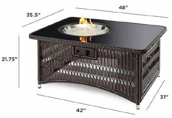 Features Tempered Glass Top, Wicker Base, and Removable Center to be used with Optional Insertable Beverage Cooler or Gas Firepit Burner. 60,000 BTU.