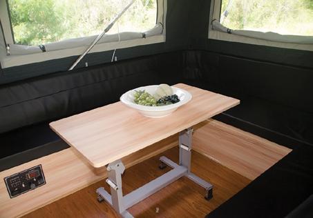 The table converts to a seating area when not