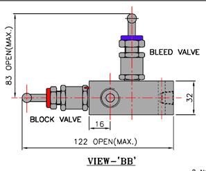 400 500 600 700 800 900 1000 2 Valve Manifold Pipe to Pipe design for remote mounting, connecting system impulse lines and transmitters, having simple two valve configuration, which allows for easy