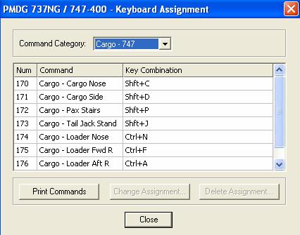 Cargo Doors: To operate the main deck cargo doors, we generally advise that you link their operation to specific key commands using the PMDG/GENERAL/KEYBOARD COMMANDS menu found in your Flight