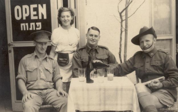 Café, Tel Aviv, March 1941 (George is on the right) George was one of a group of about fifty men from his unit who embarked at Alexandria on 4th April 1941 to take part in the disastrous campaign in