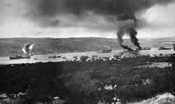 British ships under attack at Suda Bay, May 1941 British merchant ships were still arriving at Suda Bay, bringing supplies. It was decided to evacuate the support troops on these ships.