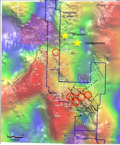 Punt Hill Current position Geophysical/geological review has highlighted additional drilling targets. Khamsin Carrapateena Technical Committee has approved three sites for drilling.