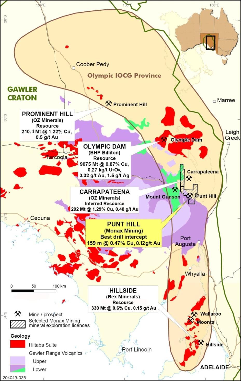 Punt Hill Copper Gold Project Monax s Flagship Project Punt Hill Located within Olympic Iron-Oxide Copper-Gold Province in South Australia.