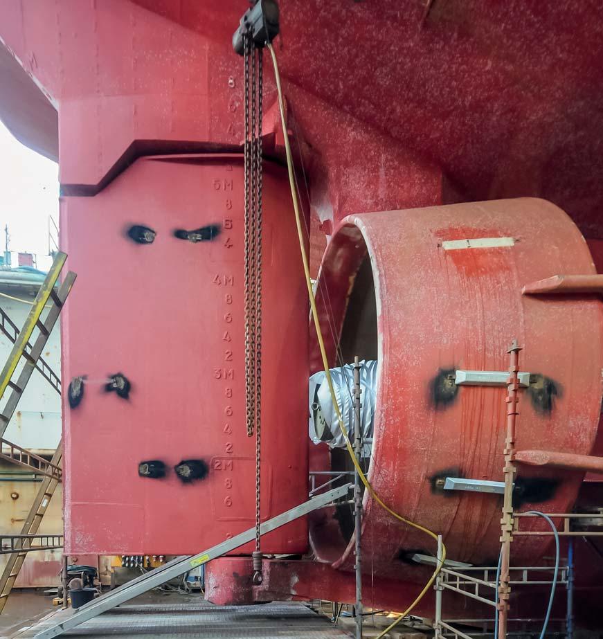Applied once, Ecoshield provides lifelong protection for the rudder, stabilizer fins, thruster tunnels and other parts of the underwater ship particularly prone to cavitation and corrosion.