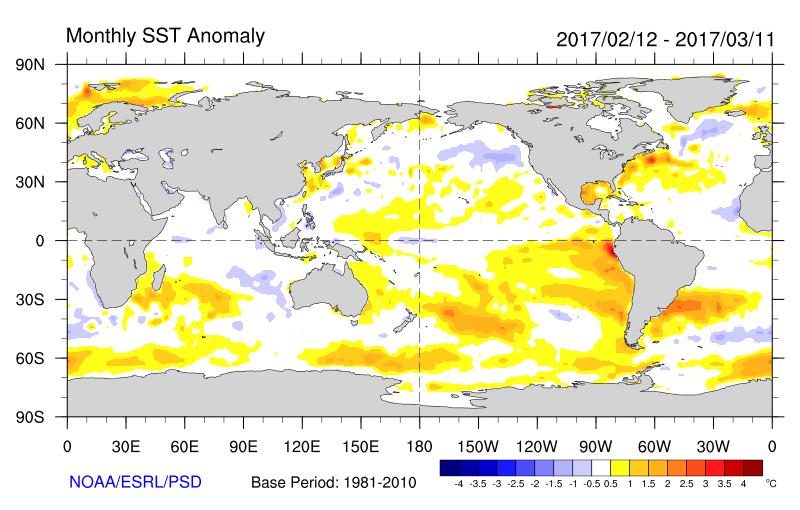 IOD March 2017 Figure 5: Sea Surface Temperature anomalies for the period 08 February 2017 to 04 February 2017 (Courtesy of NOAA/ESRL/PSD) 1.5 1 2016/17 IOD AND ANALOGUE YEARS 0.5 0-0.5-1 -1.