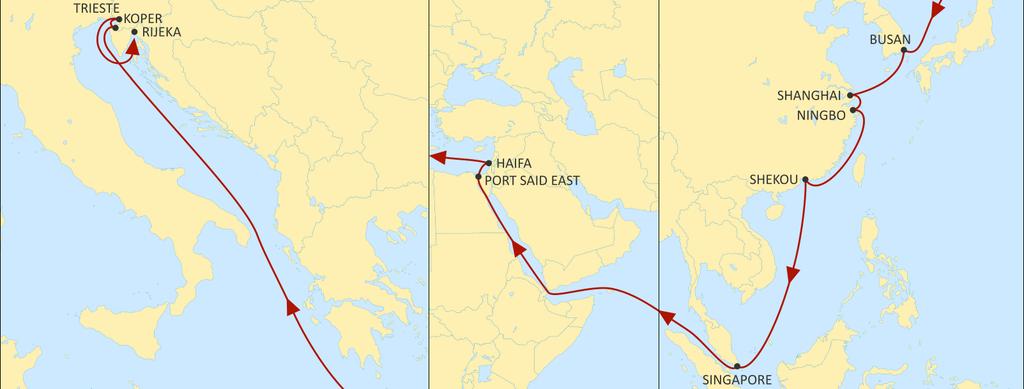 ASIA MEDITERRANEAN PHOENIX WESTBOUND Excellent transit times to Haifa from Far East. Reliable direct service from Korea and China to Koper, Trieste and Rijeka.