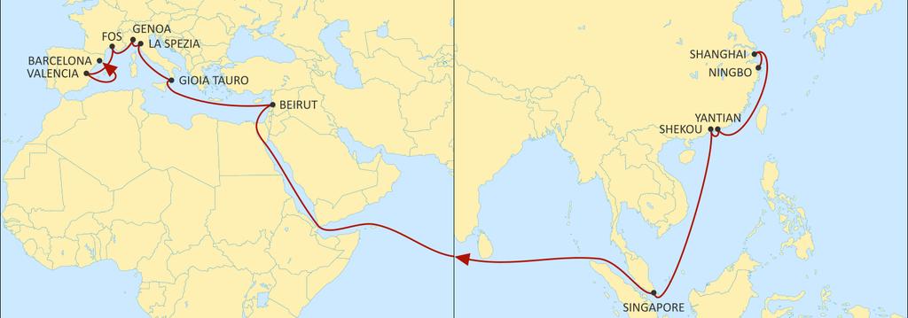 ASIA MEDITERRANEAN DRAGON EASTBOUND Improved and reliable service from West Mediterranean to Far East with one week improvement in Transit Time to Shekou and Ningbo.