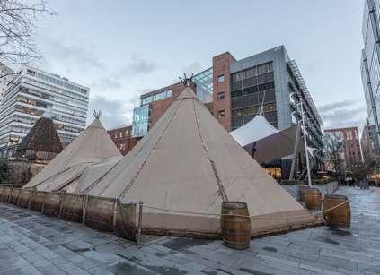 giant metal stakes into the ground to secure the tipis. As a result, we use a bespoke Anchorage solution which uses Ballast weights and a timber ring beam.