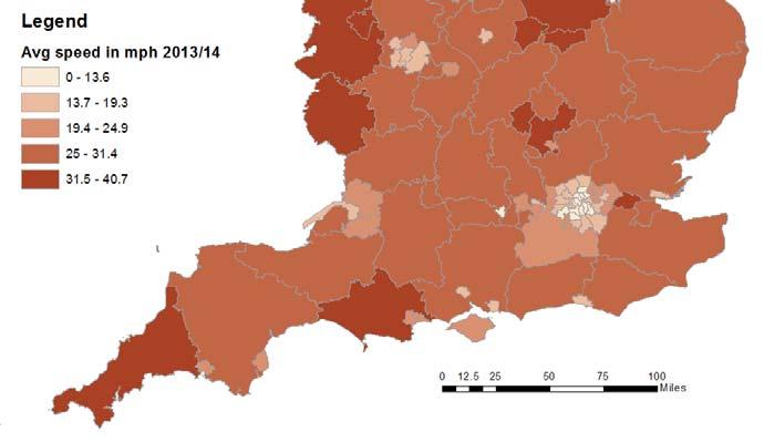 Figure 17: % commute with public transport, 2011 Speed, access to key services and road casualties The heavy reliance on cars to commute is a widespread phenomenon in both GM and across England, as