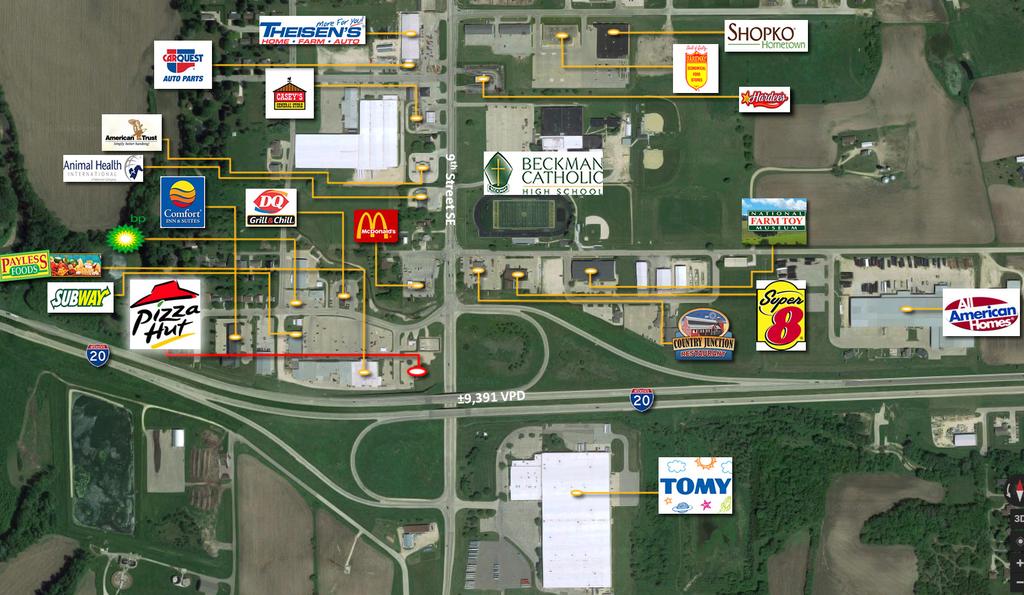 CAP Rate: 8.25% Dyersville, Iowa Location 1845 8th Street SE Dyersville, IA 52040 Bldg Sq Ft: ±2,622 Land Sq Ft: ±36,471 Pizza Hut has a 33-year history at this site.