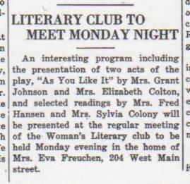 6, Evansville, Wisconsin Evansville Club Wisconsin State Journal January 1, 1933 The Evansville Womens Literary club will