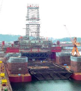 The keel blocks and supporting truss laid on ULCC Drydock.