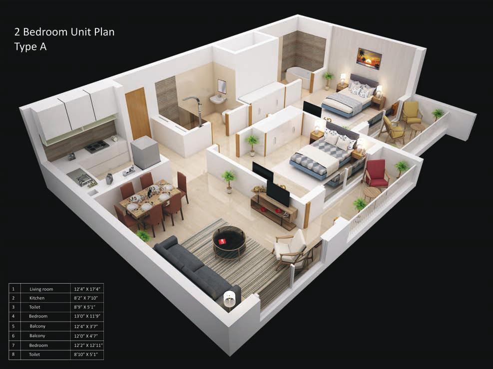 The 2-bed apartment is a quintessential combination of luxury and comfortable living.