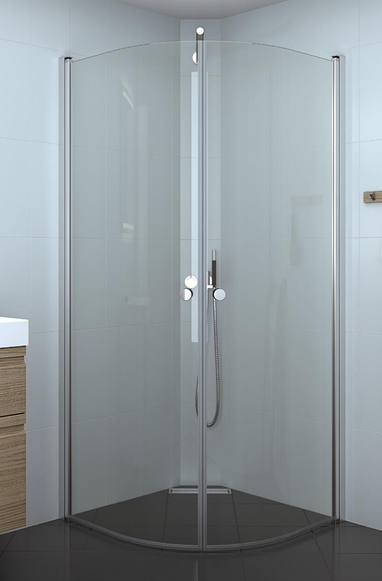 TWO QUADRANT HINGED DOORS Simple and stylish enclosure with two curved shower doors.