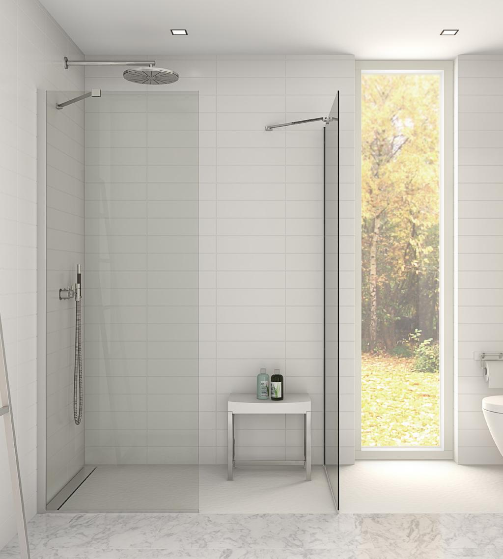 DANSANI MATCH / SHOWERING SOLUTIONS Can also be installed with the floor bracket instead of the floor profile for an even airier look.