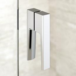 Smart shower squeegee which fits well into the hand and hangs elegantly in the accompanying bracket. Art.