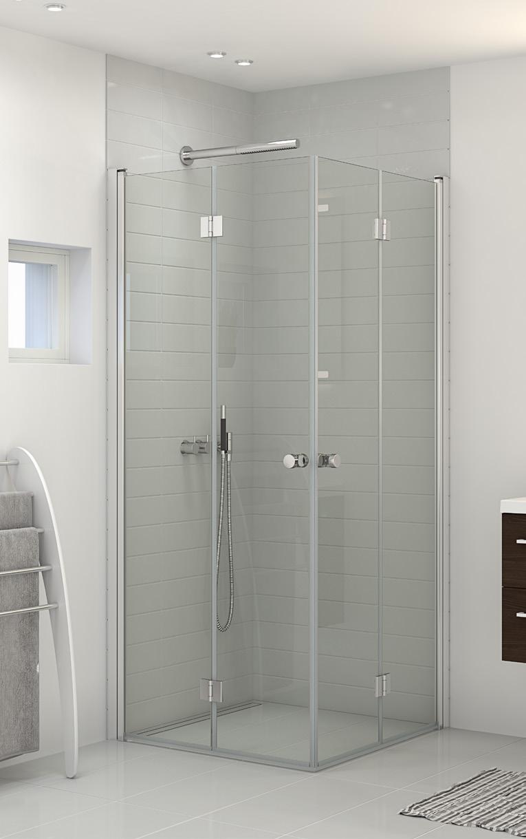 TWO BIFOLD DOORS Shower enclosure with two bifold doors. Ideal for very small rooms where space is at a premium. Deceptively simple, yet clever design. MATCH B+B Two bifold doors 750.