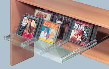 TV and Hi-Fi Fittings Extension for CDs and DVDs Material: Shelf: Plastic, pins: Stainless steel, runner: Steel Finish/colour: Runner: Galvanized, shelf: Transparent For CD upright (horizontal) or