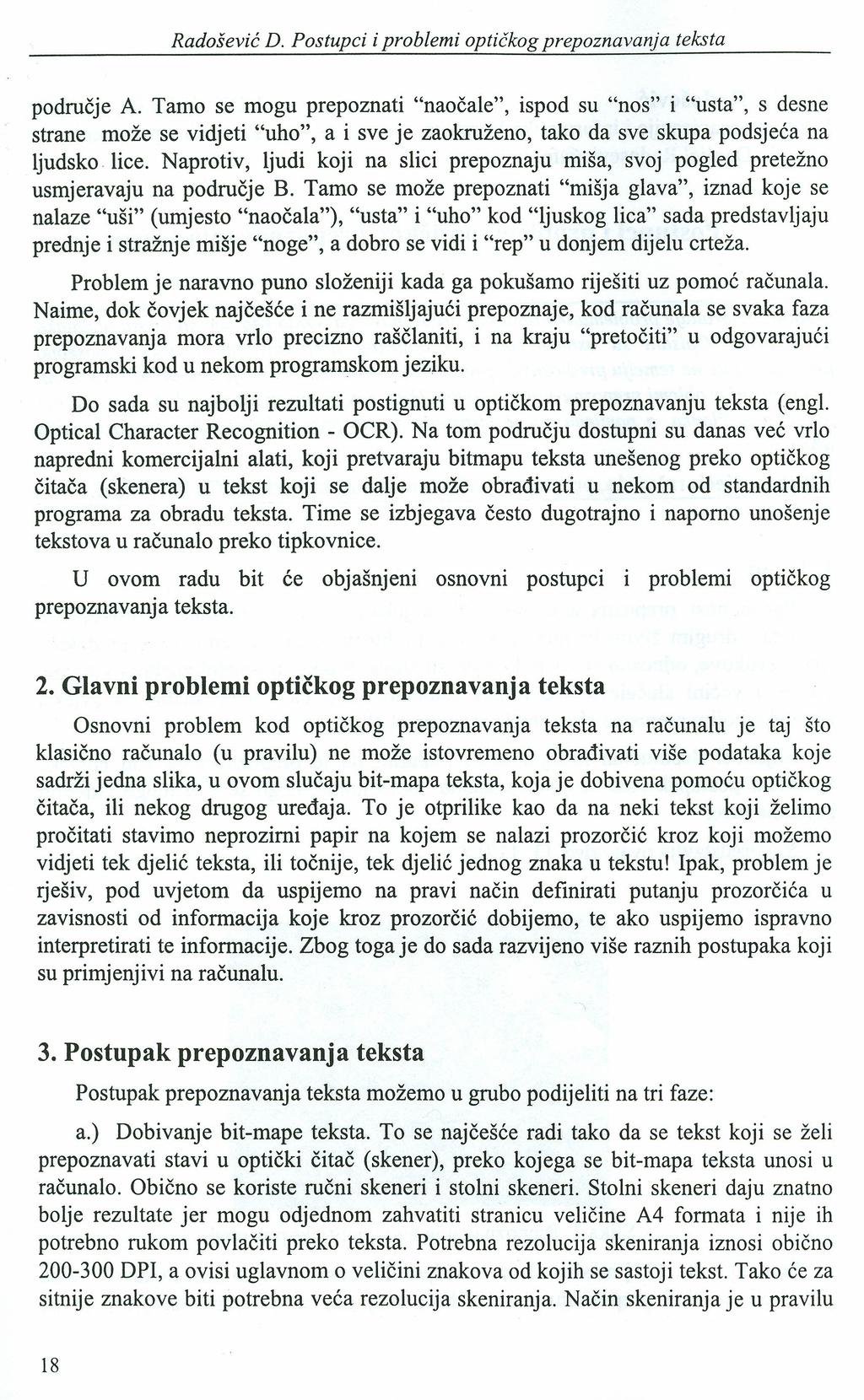 Radošević D. Postupci i problemi optičkog prepoznavanja teksta područje A.